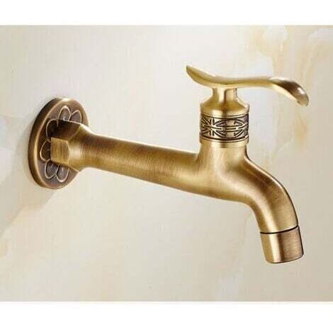 Rubinetto in ottone anticato con maniglia, montaggio a parete per lavanderia, bagno, lavatrice, esterno, giardino, tubo singolo, rubinetto dell'acqua fredda