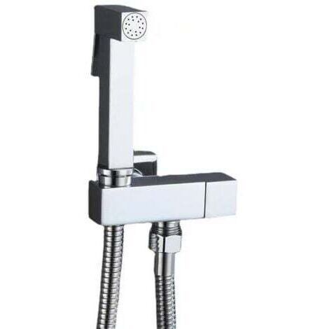 Set completo di doccetta bidet in ottone e argento, valvola ad angolo in rame + pistola a spruzzo in zinco + tubo doccia da 1,5 m