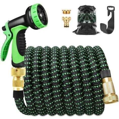 Tubo da giardino estensibile da 30 m (100 piedi), tubo da giardino retrattile con supporto e pistola a spruzzo a 9 funzioni, raccordi in ottone. (1/5)