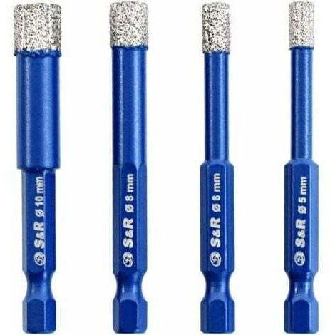 Punte diamantate per trapano per piastrelle in ceramica, gres porcellanato, vetro e pietra. Set di 4 punte diamantate professionali.
