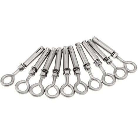 Confezione da 10 golfari per calcestruzzo M6 x 89 mm, golfare a muro in acciaio inox, ancoraggio per mattoni con spalla, vite ad espansione per impieghi gravosi, anello di sollevamento