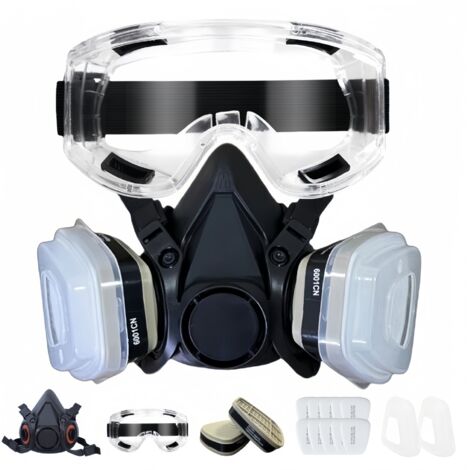 Maschera antigas certificata CE per pesticidi, prodotti chimici, vernici, edilizia e formaldeide – Modello 6200 con occhiali di sicurezza inclusi-lsw