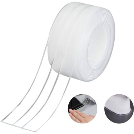 VURAHOME - Striscia sigillante, guarnizione in silicone a doppia piega per bagno, bianca, autoadesiva, impermeabile, antimuffa e anti-scarafaggi per lavello da cucina, 38 mm, 3,2 m - Trasparente (1 co