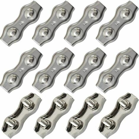 Morsetti per cavi duplex in acciaio inox, doppi morsetti per cavi, connettori per funi in acciaio inox, morsetti per cavi duplex, morsetti per cavi M2 per cavi metallici da 1,5 mm, argento, 12 pezzi (1/5)