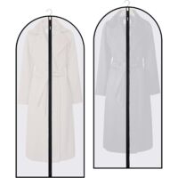 Set di 2 custodie porta abiti per vestiti lunghi, 60x140 cm, trasparenti e impermeabili, con cerniera.