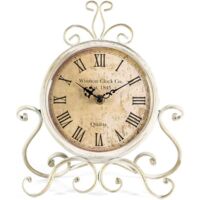 Orologio da tavolo romano silenzioso in stile retrò per soggiorno, camera da letto, ufficio (bianco)