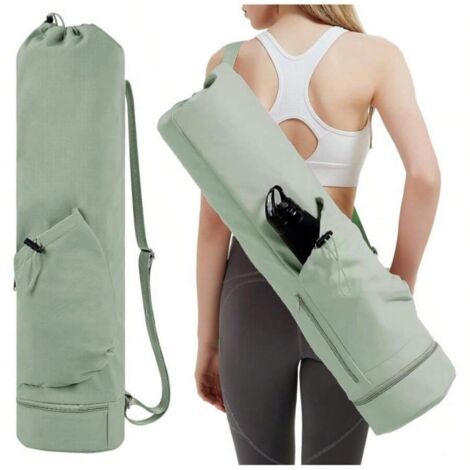 Sac de transport pour tapis de yoga avec poche pour bouteille d'eau et poche imperméable au fond, sac de rangement multifonctionnel