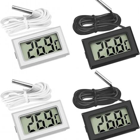 Mini thermomètre numérique LCD avec testeur de capteur de sonde de température pour aquarium réfrigérateur (2 noir 2 blanc) (1/4)