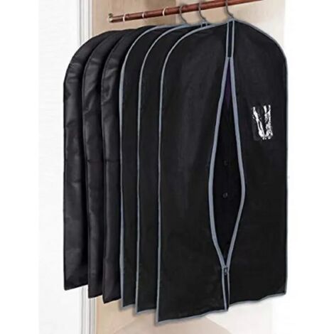 Lot de 5 Housse de Vêtements Costume Sacs Portant Uiverselle Fermeture Zippée Anti-Poussière Respirant Noire,8