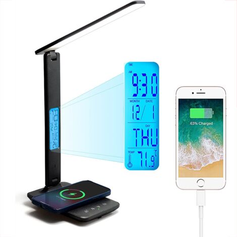 Lampe de bureau LED Dimmable, 3 Modes - 3 Niveaux de luminosité - Affichage LCD -Fonction de Charge sans fil - Protection des Yeux