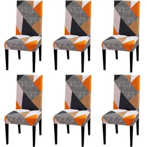 Housse de Chaise Extensible 6 Pièces, Housse de Salle à Manger Amovible Lavable Housse de Chaise ,Cube magique (1/4)