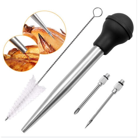 Pompe à assaisonnement pour dinde en acier inoxydable, tuyau d'aspiration en silicone - 286cm, noir, 1 set (1/4)