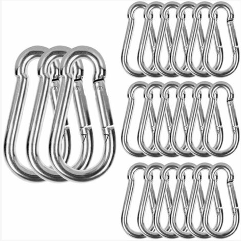 M6 Mousqueton Inox, 20 PCS Mousqueton de Fixation pour Charges Lourdes - Mousqueton en Acier Inoxydable Capacité de Charge de 120 kg/260 lb, 304 Crochet Mousqueton Balancoire - 60mm x φ6 mm (1/5)