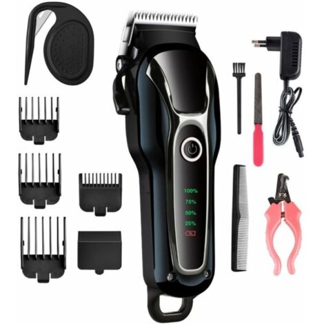 Tondeuse Chien Professionnelle, Tondeuse Chien Poil Long Epais Electrique sans Fil Kit, Tondeuse Animaux Chien Chat Professionnelle, Pet Grooming Kit, Lame Tranchante Sûre, Faible Bruit, Écran LCD,Cou (1/5)