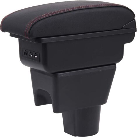 Pour boîte de rangement de Console centrale intérieure Double couche avec 3 Ports de charge USB noir avec accoudoir de voiture à coutures rouges 1 pc (1/5)