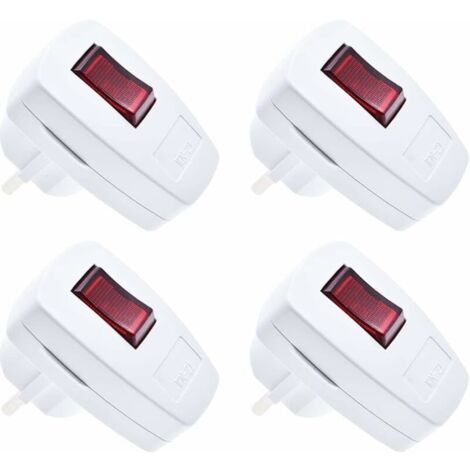 Fiche IP20 avec interrupteur, lot de 4 fiches de contact de protection fiche de contact de protection extra plate 250V (16A), blanc (1/4)