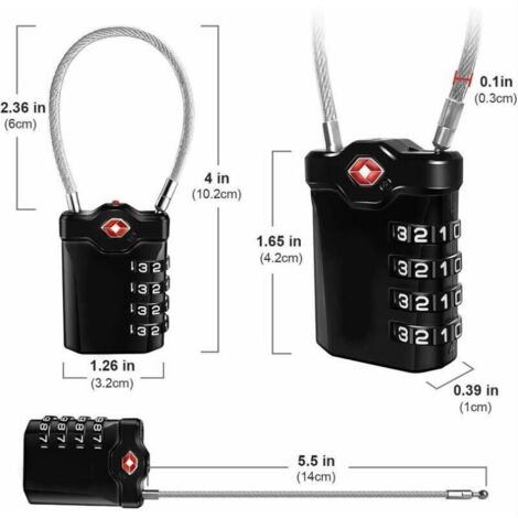 Code 4 Chiffres Cadenas Bagage pour Valise Voyage Cadenas Casier Collège avec Fonction d'alerte Bagages Ouverts et Cable en Acier (Noir)-1 article (1/3)