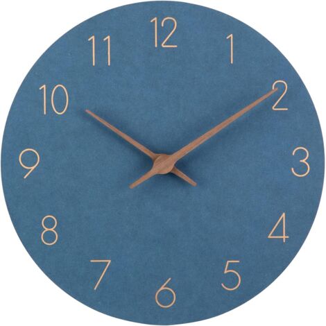 Wooden Wall Clock Non Ticking Silent Modern 29cm Quartz Large Wall Clock Battery Operated Easy to Read for Bedroom Home Kitchen Bedroom Office School (Blue) (1/4)