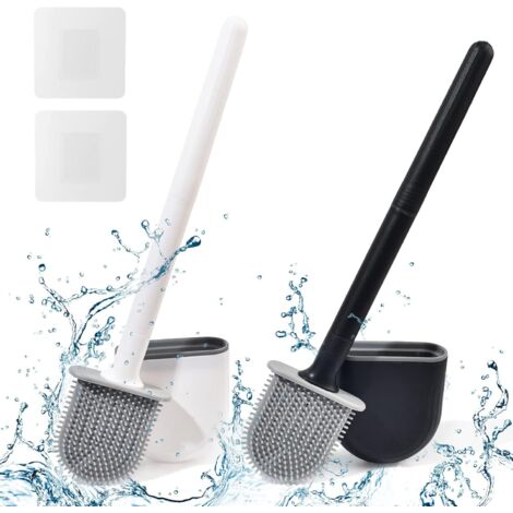 Brosse WC Toilette Silicone Plate Paquet de 2, Balai WC et Supports, Brosse Balayette Wc Suspendu, Séchage Rapide Kit de Brosse Nettoyage de Salle Bain