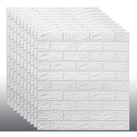 Papier peint autocollant 3d 3d wall sticker bedroom wallpaper foam tile waterproof and moisture-proof - white brick pattern, 7077cm, 2mm thick, 10pcs (1/4)
