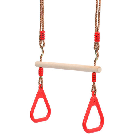 Balançoire en bois trapèze avec anneaux de gymnastique Aire de jeux pour enfants Jeu de toboggans Jardin extérieur intérieur (1/5)