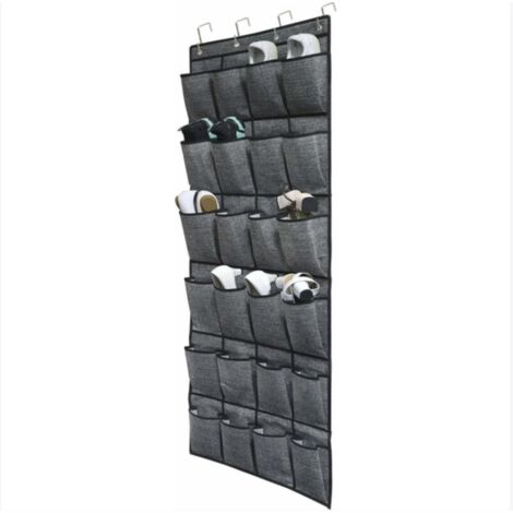 Rangement des Chaussures à Suspendre Derrière de Porte - Chaussures étagère 24 Poches, Suspendre Organiseur, Stockage de Chaussures, Noir Tissu en Lin (1/5)