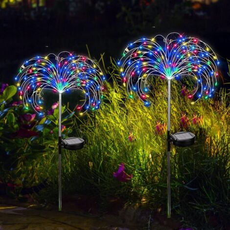 Lumières solaires de jardin en plein air, 150 led Lumière de feu d'artifice solaire à énergie solaire Pieu décoratif Lumière Lampe pour allée de Fêtes de décoration (Multicolore 2 pièces) (1/5)