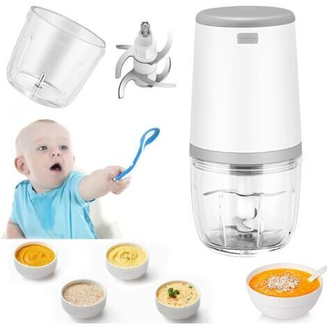 Mini Mixeurs pour Bébé, Mini Robot culinaire, 300ml Bébé Blender, Mini Hachoir Électrique, Mini Robot Culinaire avec Chargement USB, Blender Électrique pour Enfants, Fabricant d'Aliments Bébé (1/5)