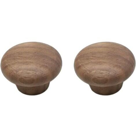 Lot de 2 boutons de tiroir en bois de noyer en forme de champignon de 38 mm avec vis – Quincaillerie de poignée de porte en bois naturel – Poignées de meubles d'armoire, d'armoire, de placard (1/5)