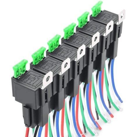 6Pcs 12V 30A Fusible Relais Commutateur Harnais ATO/ATC Lame Fusible, 5 Broches SPST Automobile Relais Électriques avec Fils Robustes 14 AWG (1/5)