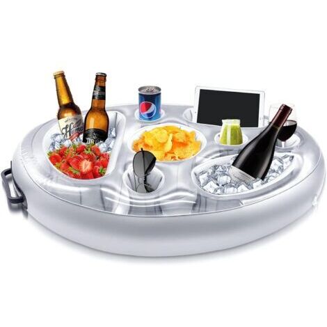 Porte Boisson Gonflable, 8 Trous Bar de Piscine Flottant, Porte Gobelet de Boissons Salade de Fruits Buffet Piscine Accessoires Adultes pour Piscine Beach Party Fun (Gray) (1/5)