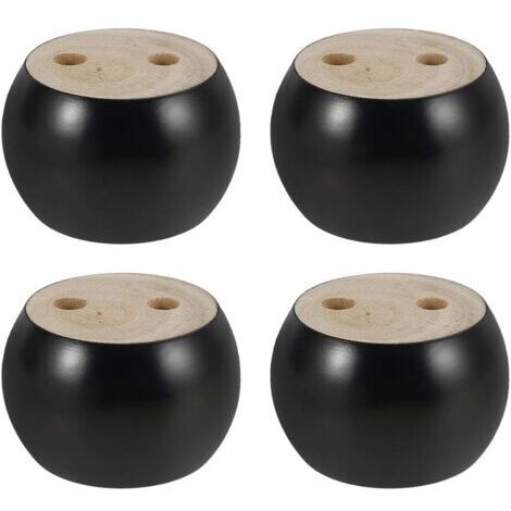 Lot de 4 Pieds de Meubles en Bois Rond hauteu 5cm, pour canapé, Lit, Fauteuil, Armoire, avec vis et Ruban (Noir)