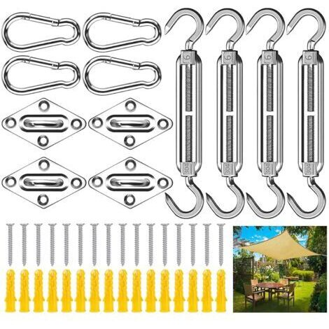 Kit de Fixation Voile d'ombrage,44Pcs Kit de Montage Fixations d'ombrage de Voile,Acier Inoxydable 304 Kit Accessoires de Fixation de matériel,Kit de Fixation pour Voile de Jardin pour Jardin (1/5)