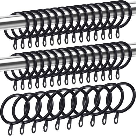 Anneaux de rideaux en métal, anneaux de suspension pour rideaux et tringles, anneaux à œillets coulissants drapés de 30 mm de diamètre intérieur (noir, paquet de 40) (1/5)