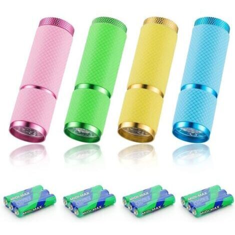 4 Pcs Mini Lampe de Poche, Lampe Torche Led, Lampe de Poche Enfant avec Poignée Fluorescente pour Camping Lecture Promenade Randonnée Travail Comprend 12 Piles (1/5)