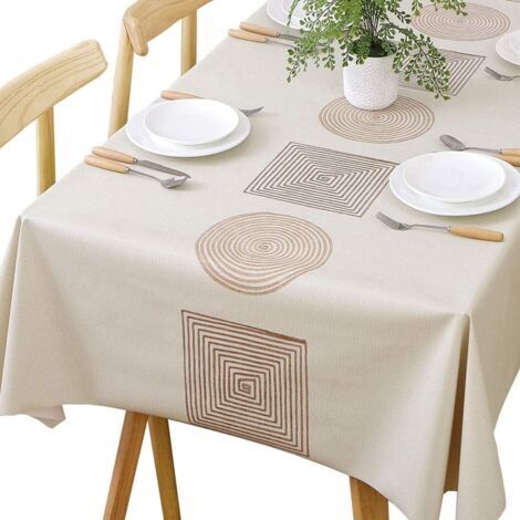 Nappe Rectangulaire Imperméable en PVC, Nappe de Table Plastique 140 x 220CM Antitache et Anti-Huile, Nappe Beige pour Table de Cuisine Café Salle à Manger