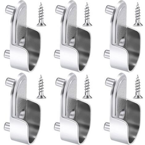 6 Supports d'Extrémité de Rail de Garde-Robe Ovales Support de Tringle de Garde-Robe en Argent Nickelé Supports de Rail de Bride de Garde-Robe de 15 mm et 6 Pièces Vis pour Penderie