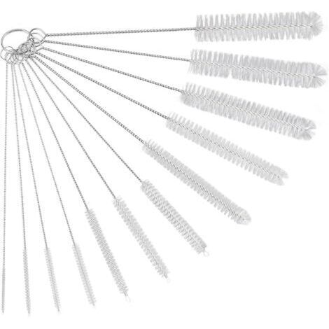 Lot de 12 Brosses De Nettoyage,Goupillon De Nettoyage,Brosse De Nettoyage pour Tube,Bouteille en Verre,Biberon,Bouilloire Et Clavier,Brosse De Nettoyage en Nylon pour Bouteille, Blanc (1/5)
