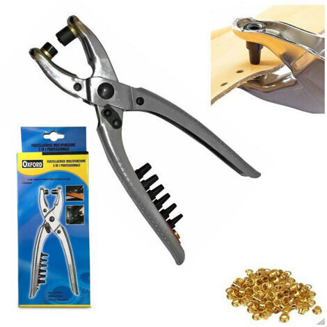 Pinza 2in1 + 100 Occhielli Occhiellatrice Fustellatrice Per Forare Cuoio Pelle (1/2)