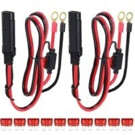 2Pcs Connecteur SAE au Fil de Harnais Terminal à Joint torique, câble d'extension à déconnexion Rapide à cosse 2 Broches, 0,6 m SAE au Ring Terminal Harnais Quick Connect, Fusible 10 A (1/5)