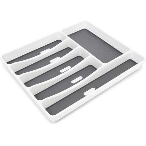 Range-couverts en matière plastique 6 compartiments Rangement tiroir Cuisine 5 x 32,5 x 40,5 cm, couche antidérapante & plots, blanc/ anthracite (1/5)