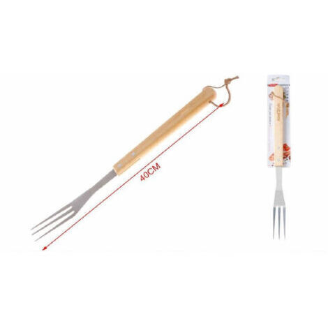 Forchettone 3 Rebbes For Barbecue Grigliata 40cm In Acciaio Manico Legno 2406328 (1/2)