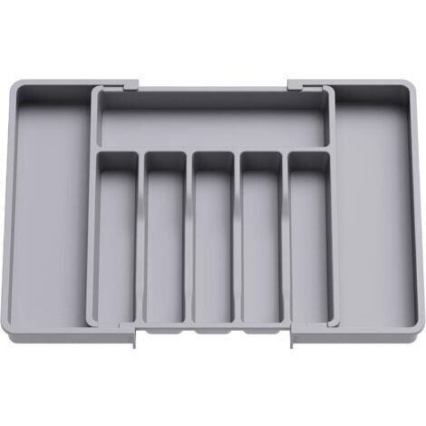 Range Couverts, Plateau d'Ustensiles Extensible pour Tiroir, Organisateur de Tiroir Réglable pour la Cuisine, Rangement Compact en Plastique pour contenir des Cuillères, Fourchettes, Gris (1/5)