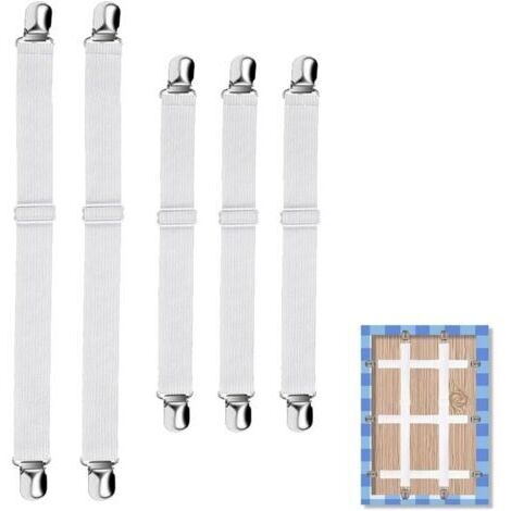 Lot de 8 Serre-nappes Invisibles avec Sangle élastique, sans Outil, Blanc, pour Table épaisse, Jardin, Pique-Nique, Usage intérieur et extérieur (1/4)