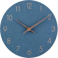 Wooden Wall Clock Non Ticking Silent Modern 29cm Quartz Large Wall Clock Battery Operated Easy to Read for Bedroom Home Kitchen Bedroom Office School (Blue)