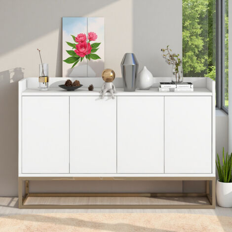 Buffet de Rangement Moderne avec 4 Portes Sans Poignée, Buffet Commode de Style Minimaliste avec Etagère Réglable, Meuble de Rangement Pour Cuisine, Salon, Salle à Manger, Couloir, Blanc