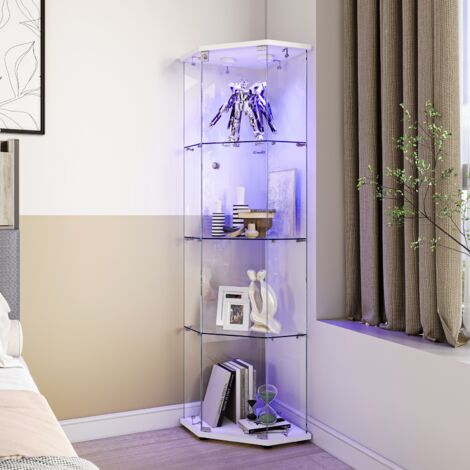 BLANKETSWARM - Vitrine en verre avec LED, Armoire vitrine pour collection, Vitrine de collection à serrure, Meuble vitrine verre moderne 4 étagères et porte pour salon, chambre ou bureau,Blanc