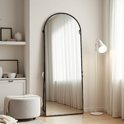 Miroir sur Toute la Longueur 162x53 cm, Miroir sur Pied Arqué, Miroir de Sol avec Support, Cadre en Aluminium Ultra-Mince, Pour Chambre, Salon, Noir