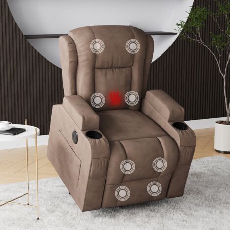 Fauteuil Releveur Électrique Massant,8 points massage,chauffage lombaire,inclinaison 160°,USB,porte-gobelets,Marron,salon & chambre