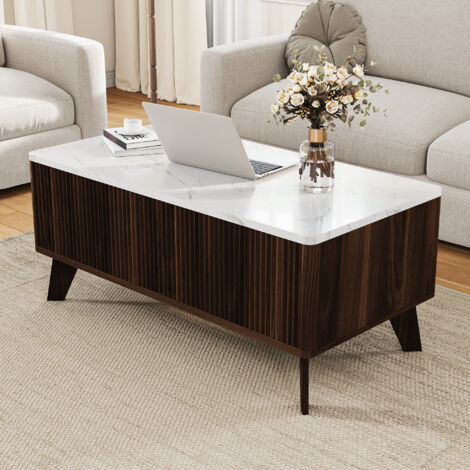 BLANKETSWARM - Table basse en bois 105x53x42 cm – Compartiments de rangement dissimulés – Surface facile à entretenir – Design élégant – Brun noyer (1/5)